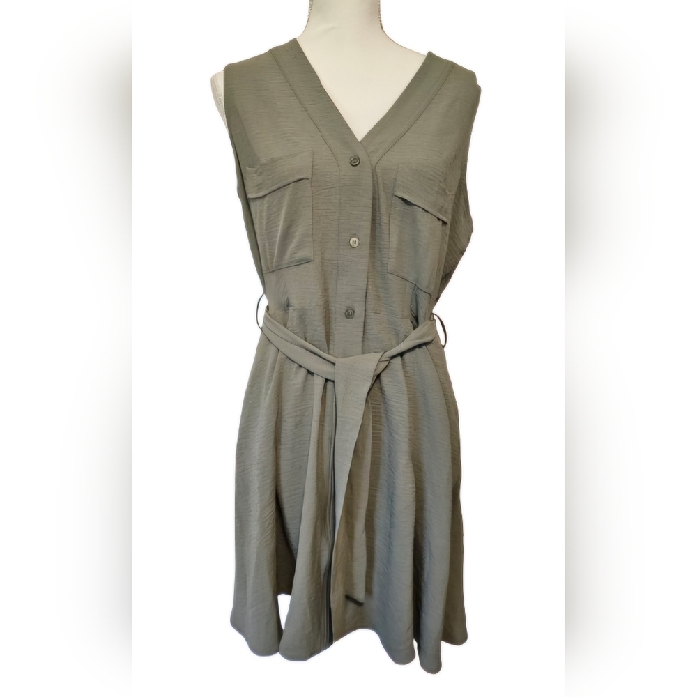 DKNY Olive Sleeveless Midi Dress with Belt Women's Size 12 NWT
